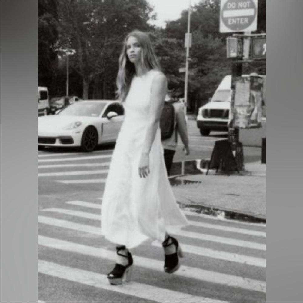 Zara White Maxi Dress with Frayed Hem and seams NWOT